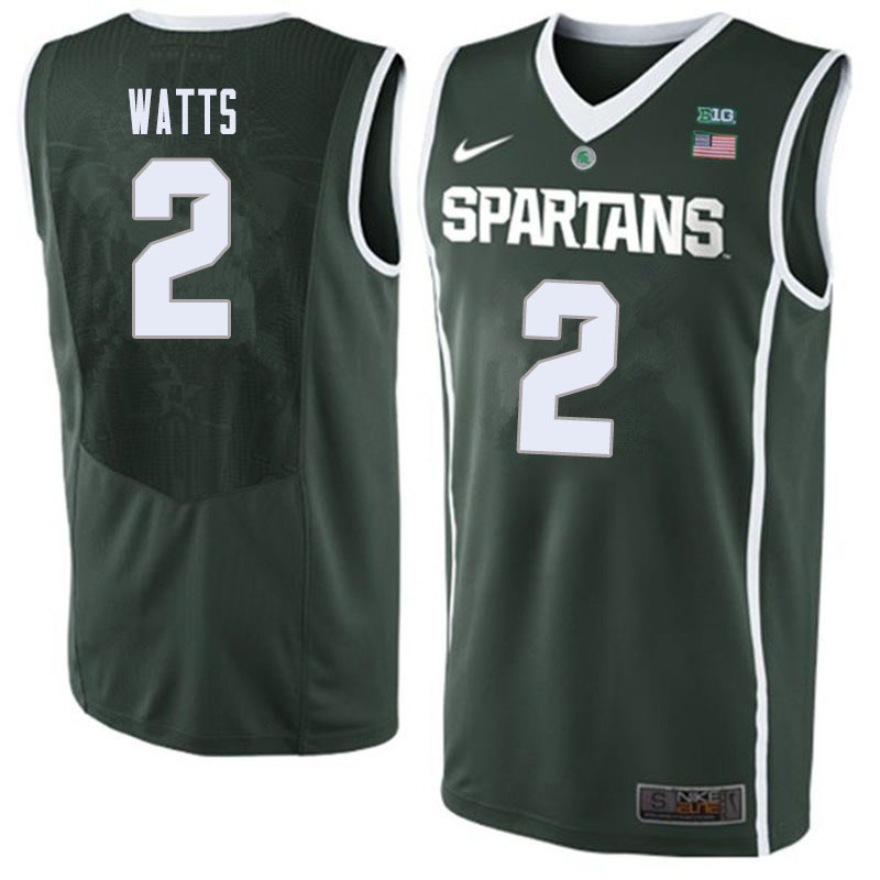 Men Michigan State Spartans #2 Mark Watts NCAA Nike Authentic Green College Stitched Basketball Jersey PO41V68PM